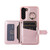For Samsung Galaxy S22 5G Horizontal Card Bag Ring Holder Phone Case with Dual Lanyard(Rose Gold)