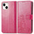 For iPhone 15 Four-leaf Clasp Embossed Buckle Leather Phone Case(Magengta)