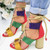 Women Shoes Openwork Color Block Hemp Lace Up High Heels, Size:35(Green)