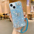 For iPhone 13 mini Starry Sequin Jade Butterfly Epoxy TPU Phone Case with Strap(Blue)