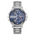CAGARNY 6820 Fashionable Business Style Large Dial Dual Time Zone Quar0tz Movement Wrist Watch with Stainless Steel Band & Calendar Function for Men(Silver Band Blue Window)