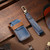 Hallmo Car Cowhide Leather Key Protective Cover Key Case for Honda 3-button Start(Blue)