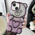 For iPhone 13 Bear Shape Electroplated TPU Phone Case with Gradient Glitter Paper(Purple)