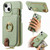 For iPhone 15 Plus Litchi Leather Oil Edge Ring Zipper Wallet Back Phone Case(Tea Green)