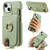 For iPhone 15 Litchi Leather Oil Edge Ring Zipper Wallet Back Phone Case(Tea Green)