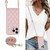 For iPhone 15 Rhombic Texture Phone Case with Dual Lanyard(Rose Gold)