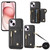 For iPhone 15 DF-09 Crossbody Litchi texture Card Bag Design PU Phone Case(Black)