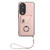For Honor 90 Organ Card Bag Ring Holder PU Phone Case with Lanyard(Pink)