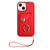 For iPhone 13 Organ Card Bag Ring Holder PU Phone Case with Lanyard(Red)