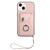 For iPhone 13 Organ Card Bag Ring Holder PU Phone Case with Lanyard(Pink)