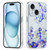 For iPhone 15 Electroplated Symphony Phone Case(White Blue Flower)