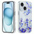 For iPhone 15 Plus Electroplated Symphony Phone Case(White Blue Flower)