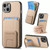 For iPhone 13 Carbon Fiber Card Bag Fold Stand Phone Case(Khaki)