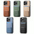 For iPhone 13 Carbon Fiber Card Bag Fold Stand Phone Case(Khaki)