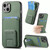 For iPhone 13 Carbon Fiber Card Bag Fold Stand Phone Case(Green)