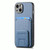 For iPhone 14 Plus Carbon Fiber Card Bag Fold Stand Phone Case(Blue)