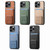 For iPhone 15 Carbon Fiber Card Bag Fold Stand Phone Case(Brown)