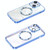 For iPhone 14 MagSafe CD Texture Metal Lens Frame Full Coverage Phone Case(Blue)