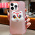 For iPhone 14 Pro New Year Lion Dance Plush Doll Phone Case(Pink Back White Lion)