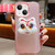 For iPhone 14 Plus New Year Lion Dance Plush Doll Phone Case(Pink Back White Lion)