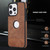 For iPhone 15 Pro Max Splicing Sewing Hollow Cutout PU Phone Case(Brown)