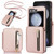 For Samsung Galaxy Z Flip5 Zipper Card Slots Folding RFID Phone Case with Long Lanyard(Rose Gold)