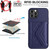 For iPhone 12 Pro Max Rhombic Texture Card Bag RFID Phone Case with Long Lanyard(Dark Purple)
