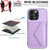For iPhone 13 Pro Rhombic Texture Card Bag RFID Phone Case with Long Lanyard(Light Purple)