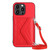 For iPhone 14 Pro Max Rhombic Texture Card Bag RFID Phone Case with Long Lanyard(Red)