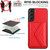 For Samsung Galaxy S22+ 5G Rhombic Texture Card Bag RFID Phone Case with Long Lanyard(Red)