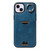 For iPhone 14 Plus Calf Texture Card Slot Ring Holder Phone Case(Blue)