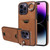 For iPhone 14 Pro Calf Texture Card Slot Ring Holder Phone Case(Brown)