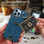 For iPhone 13 Pro Max Calf Texture Card Slot Ring Holder Phone Case(Blue)
