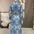 Ladies Printed Big Hem Shirt Tie Long Dress, Size: M(Blue)