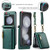 For Samsung Galaxy Z Flip5 5G DG.MING M5 Series Zip RFID Multi Card Detachable Leather Phone Case with Long Lanyard(Green)