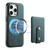 For iPhone 15 Pro Denior D14 NK Retro Pattern MagSafe Magnetic Card Holder Leather Phone Case(Blue)