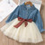 Girls Dress Denim Stitching Mesh Skirt + Removable Polka Dot Belt Suit Skirt (Color:Blue Size:90) Girls Dress Denim Stitching Mesh Skirt + Removable Polka Dot Belt Suit Skirt (Color:Blue Size:90)