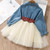 Girls Dress Denim Stitching Mesh Skirt + Removable Polka Dot Belt Suit Skirt (Color:Blue Size:90) Girls Dress Denim Stitching Mesh Skirt + Removable Polka Dot Belt Suit Skirt (Color:Blue Size:90)