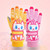 Cartoon Cat Pattern Girls Cute Cotton Gloves Children Ski Windproof and Warm Gloves Non-Slip and Waterproof Riding Gloves, Size: XS(Pink)