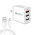 SDC-30W 2 in 1 USB to USB-C / Type-C Data Cable + 30W QC 3.0 USB + 2.4A Dual USB 2.0 Ports Mobile Phone Tablet PC Universal Quick Charger Travel Charger Set, US Plug