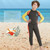 DIVE&SAIL WS-18816 Children Diving Suit One-piece Long-sleeved Swimsuit Sunscreen Hot Spring Surfing Suit, Size:XXL(Army Green Yellow Sleeves)