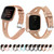 For Fitbit Versa 2 Leather Middle Opening Watch Band(Black Pink Flower)