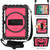 For iPad 9.7 (2018) & (2017) 360 Degree Rotation PC + Silicone Shockproof Combination Case with Holder & Hand Grip Strap & Neck Strap(Black+Hot Pink)