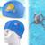 Children Cartoon Hippo Pattern PU Coated Waterproof Swimming Cap, Pattern Random Delivery(Lack Blue)