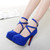 Women Shoes Round Toe Stiletto High Heels, Size:35(Blue)