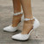 Women Shoes Lace Pearl Princess Pointed Shoes, Size:37(White 5.5 cm)