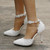 Women Shoes Lace Pearl Princess Pointed Shoes, Size:40(White 5.5 cm)