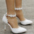 Women Shoes Lace Pearl Princess Pointed Shoes, Size:42(White 7.5 cm)