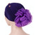 Women Personality Rear Flower Decoration Turban Hat Beaded Hooded Cap, Size:M (56-58cm)(Yellow)