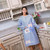Cartoon Canvas Cook Apron Catering Uniform Work Wear Anti-Dirty Overalls(Blue)